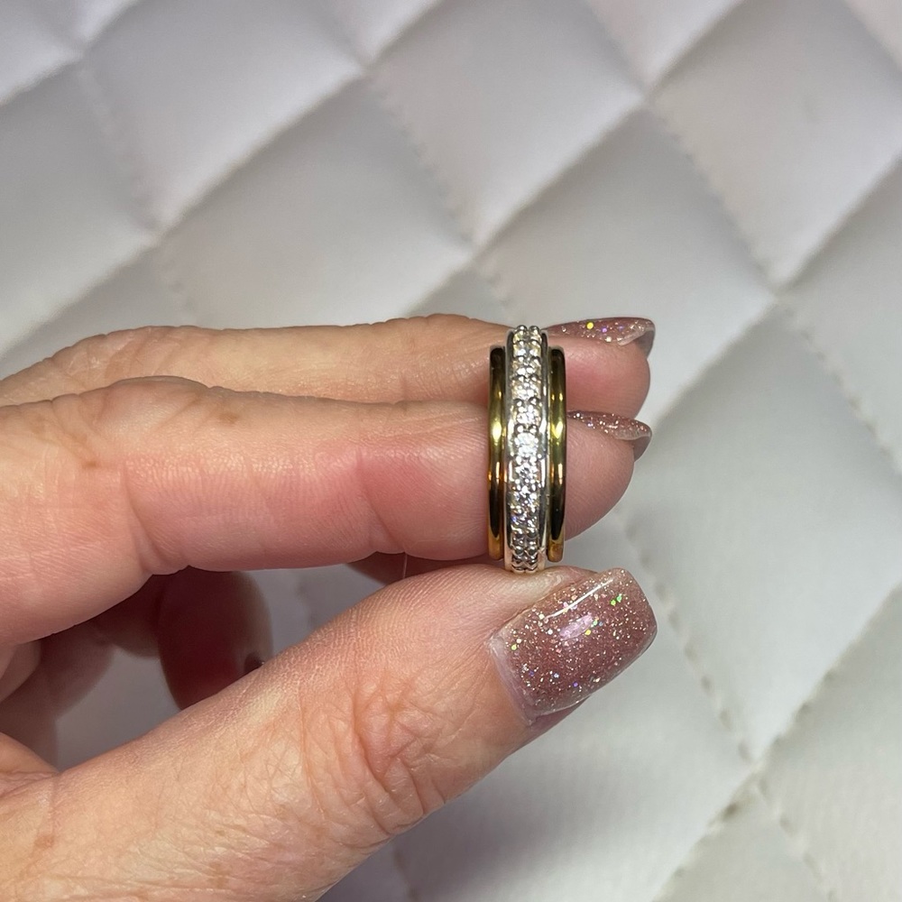 Sterling Silver with Crystals and Gold Spinner Ring Size 7.5